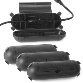 (4-Pack) Large Black Outdoor Extension Cord Plug Protector for AWG12/14/16 Cords | Water-Resistant Holder for Holiday String Lights and Wires | Capsule Shaped Protector with Large Compartment