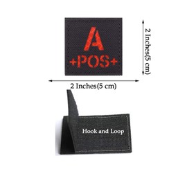 2 PCS AliPlus A+ POS Patches Blood Type Patches IR Infrared Reflective Patches Tactical Patch Hook and Loop(Red Black2*2in)