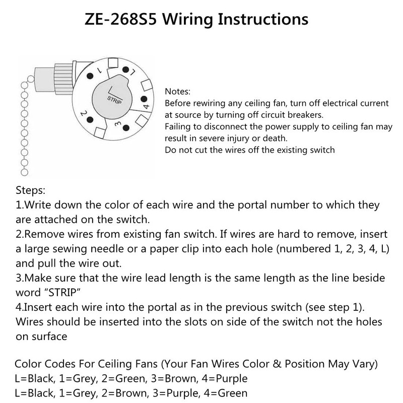 Ceiling Fan Switch Set Zing Ear ZE-268S5 4 Speed 5