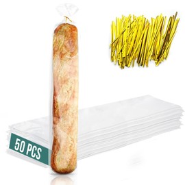 Plastic Bread Bags for Homemade Bread (6x28 inch)- Clear Baguette Bag with Ties For An Airtight Moisture-free Preservation and Storage- French Bread Bags