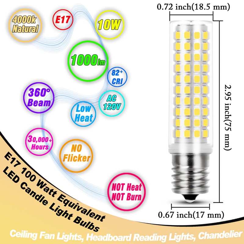 Heifymi E17 LED Bulb 10 Watt Equivalent 100W 4000K Natural