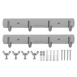 NATIKON Heavy Duty Stainless Steel Rack Hanger Hook for BBQ Grill Utensils and Grill Accessories - Easy to Install for Indoor or Outdoor Use - 2 Pcs