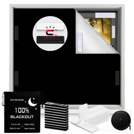 100% Blackout Curtain for Bedroom 57x79Inch,No Drill Magnetic Blackout Blinds Window Cover,DIY Cut Black Out Curtains for Nursery,RV,Media Room with Hook Loop Tape + Magnet Closure