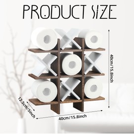 Weysat Tic Tac Toe Toilet Paper Holder Stand Toilet Paper Storage Bathroom Decor Rustic Wooden Hanging Storage Freestanding Wall Mounted Shelves Decor for Toilet Tissue Farmhouse(White, Dark Brown)