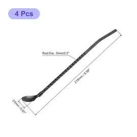 sourcing map 4 x Stainless Steel Spoon Straws 8.6 Inch Reusable Metal Long Handle Drinking Straws Spoon for Milkshake Drinks Cocktail with Twist Handle Black