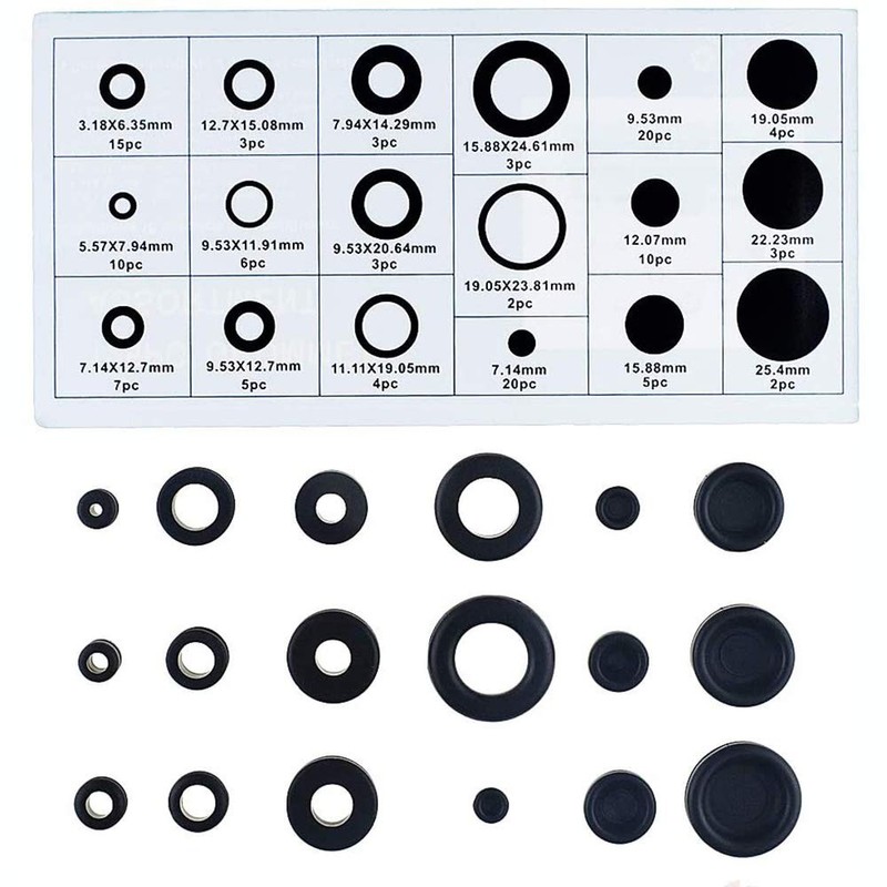 Litensh 125pcs Black Rubber Grommet Assortment Kit, Electrical Grommets Wire