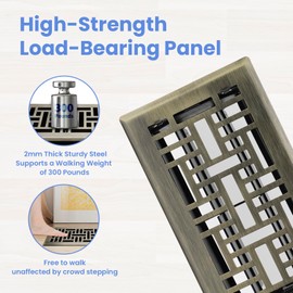 Howeall 4x8 Inches 2 Pack Heavy Duty Walkable Floor Register Easy Adjust Air Supply Lever Floor Vents - Seattle Design - Vent Cover for Home Floor - Antique Brass