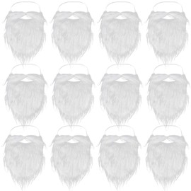 SUMERSHA 12 Pieces Fake Beards White Christmas Santa Beard Mustaches Costume Cosplay Party Supplies Funny Props