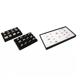 FindingKing Faux Leather Tray w/ White Ring Display Insert & Velvet Jewelry Pads Kit 4 Pcs