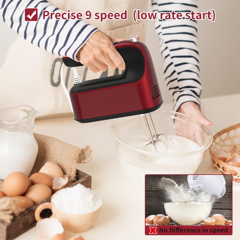 Yomelo 9-Speed Digital Hand Mixer Electric, 400W Powerful DC Motor,