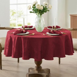 Newbridge Barcelona Damask Fabric Tablecloth, 70 Inch Round, Burgundy – No Iron, Soil Resistant Table Cover for Dining, Parties and Holidays