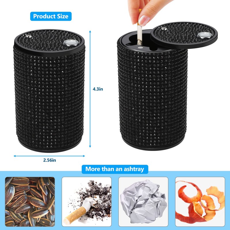 EOCICI Ashtray, Aluminum Automotive Smokeless Ashtray with Lid, Diamond Style,