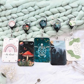 Juanooo ID Lanyard Card Holder & Retractable Badge Reel Clip Cute Neck Lanyard for Keys ID Badge Holder for Women Girls Teachers(Leaf)