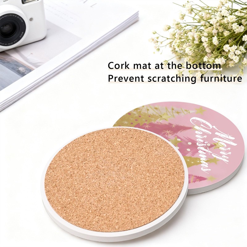 6Pcs Pink Christmas Coasters with Holder, Gingerbread Nutcracker Coaster