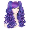 ColorGround Long Curly Cosplay Wig with 2 Ponytails(Dark Blue/Dark Purple)