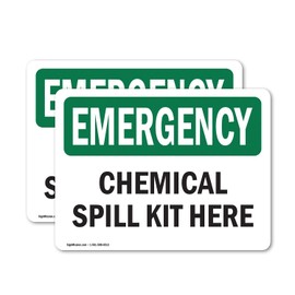 (2 Pack) Chemical Spill Kit Here OSHA Emergency Sign 10 Inch X 7 Inch Vinyl Label Decal Sticker Weather Resistant, UV Protected for Workplace, Business, and Construction Site, Made in the USA