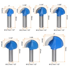 sourcing map Router Bit Core Box Set 1/2 Shank 1" 1-1/8" 1-1/4" 1-3/8" 1-1/2" 1-5/8" 2" Cutting Dia. Round Nose Router Bit 2 Flutes Carbide Cove Box Cutter for Woodworking Cutter Tool 7in1 Set