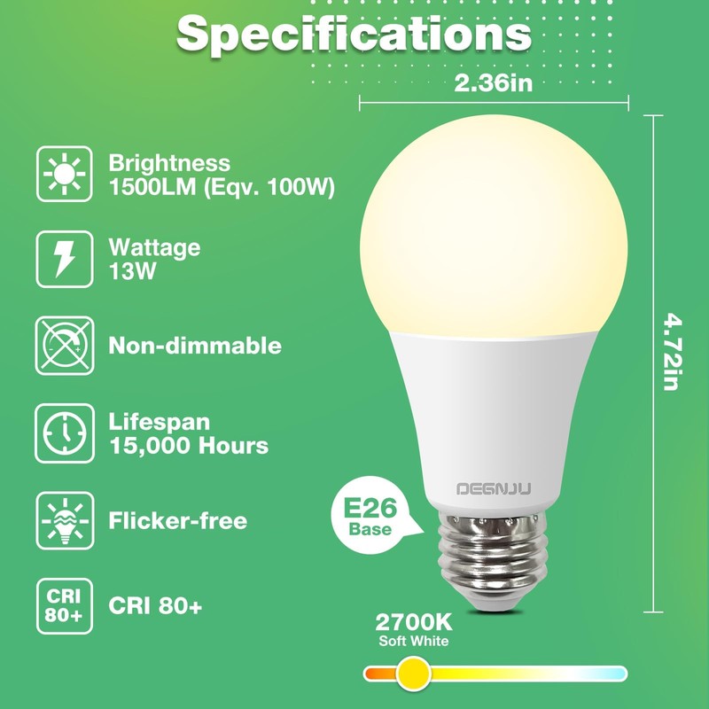 DEGNJU A19 Light Bulbs 100 Watt Soft White, Light Bulb
