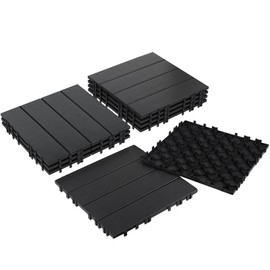 Neoaider 9PCS Plastic Interlocking Decking Tiles 12" x 12", 9 sq. ft Waterproof Outdoor Flooring All-Weather, Patio Floor Decking Tile for Garden Porch Poolside Balcony Backyard, Dark Grey
