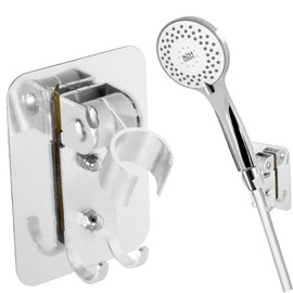 Shower Head Holder, 2 Pack Strong Adhesive Shower Wand Holder with 2 Hanger Hooks, Adjustable Shower Head Wall Mount Bracket for Bathing, Bathroom, No Drill Need