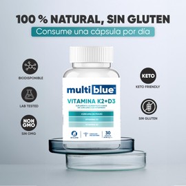 Vitamina D3 K2 30 Cápsulas de 550mg | Combinación Óptima de Vitaminas con Cúrcuma | 100% Natural, Sin Gluten, Keto Friendly, Vegano | Multivitaminico Soporte Nutricional Avanzado | MULTIBLUE