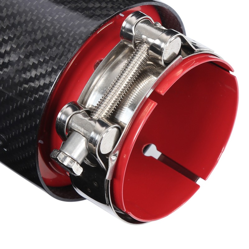 Universal Exhaust Tip Tail Throat Glossy Carbon Fiber Red Pipe