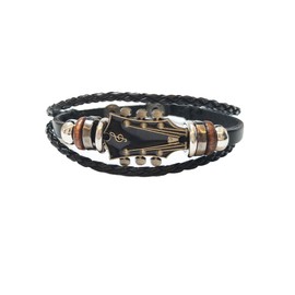 GAUEIOUR Guitar Bracelet Adjustable Wristbands Black Punk Retro Braided Leather Multi-Layer Alloy Music Goth Rock for Men Jewelry Accessory