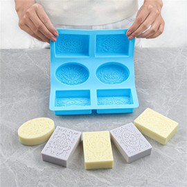 Moldes de jabón para hacer jabón, paquete de 2 moldes de silicona para jabón, cavidades de molde de jabón hecho a mano, formas rectangulares, ovaladas y de flores, molde para hornear, moldes de baño
