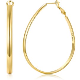 RANKEEF 4mm Breit Großer Goldene Ovale Ohrringe Creolen Nichtanmurmeln 14K Goldene Ohrringe Damen Hypoallergene 925 Sterling Silber Post Leichte Creolen Gold Groß Sichern Schließ