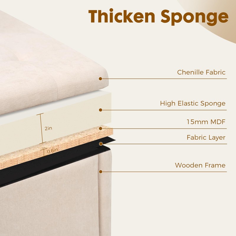 2BYF Storage Ottoman 30 Inch Large Hidden Storage Ottoman Foot
