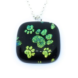 Paw Print Pendant, Dog Paw Print Pendant, Cat Paw Print Pendant, Dog Paw Print Necklace, Cat Paw Print Necklace, Glass Pendant, Dichroic Glass Pendant, Handmade Glass Pendant, Heart Pendant