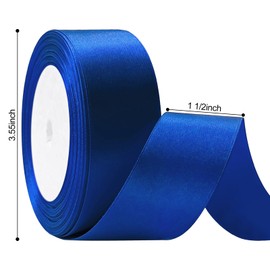 Flezoo 25 Yards Blue Satin Ribbon 1 1/2inch, Single Face Polyester Silk Fabric Hair String Ribbon for Craft, Flower Bouquets, Gift Wrapping, Wedding, Bow Making and Valentines Decoration