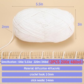 200g Milk Cotton Yarn,Yarn for Crochet,Amigurumi Yarn,Crochet Yarn for Crocheting,Cotton Yarn,Soft Yarn for Sweater,Hat,Socks,Blankets(White)