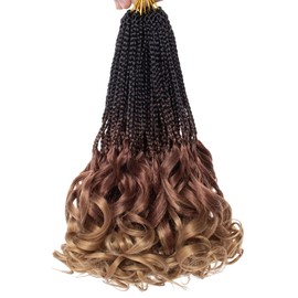 RuiYok 12 Inch French Curl Crochet Braids 9 Packs Pre Looped Crochet Hair Black Brown Honey Blonde Goddess Box Braids with Bouncy Curly Ends 3 Tone Ombre Synthetic Hair for Women Girls(1B/30/27)