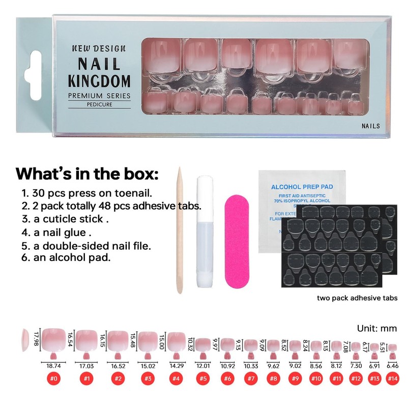 Press on Toenails for Women in 15 Sizes,30 Pcs Fits,French