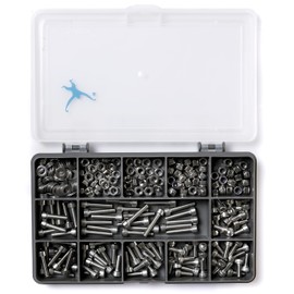 Set of 300 Assorted M4 Allen Socket Cap Machine Screws/Bolts, Nuts and Washers with Allen Key -DIN912- A2-70 (304 Grade) Stainless Steel - Durable Recycled Compartment Box