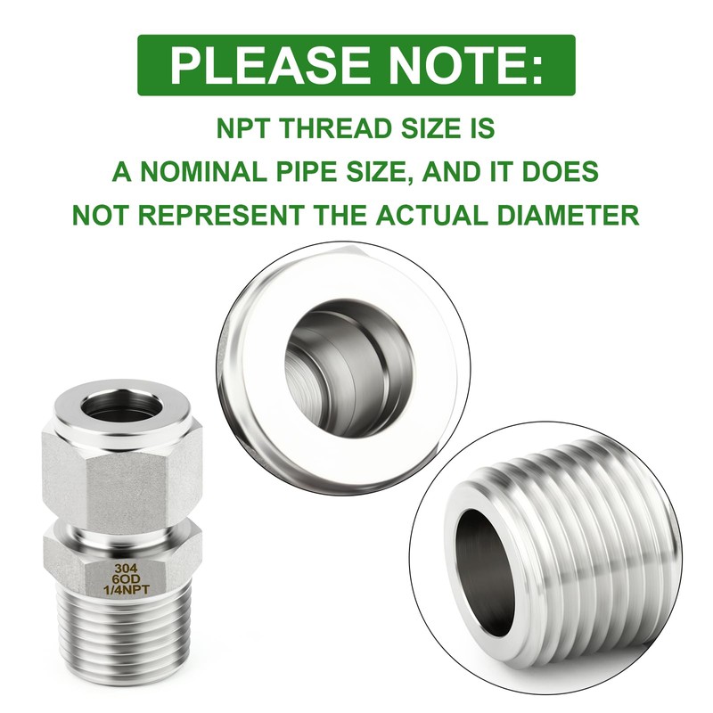 TAISHER 5PCS 304 Stainless Steel Compression Tube Pipe Fitting Connector,