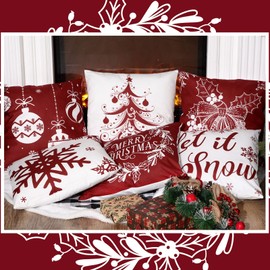 6 Pcs Christmas Pillow Covers Cushion Covers Decoration Christmas Pillow Cover Holiday Decor Throw Pillow Case for Sofa Couch Christmas Office Bedroom Decorations (Warm Style,18 x 18 In)