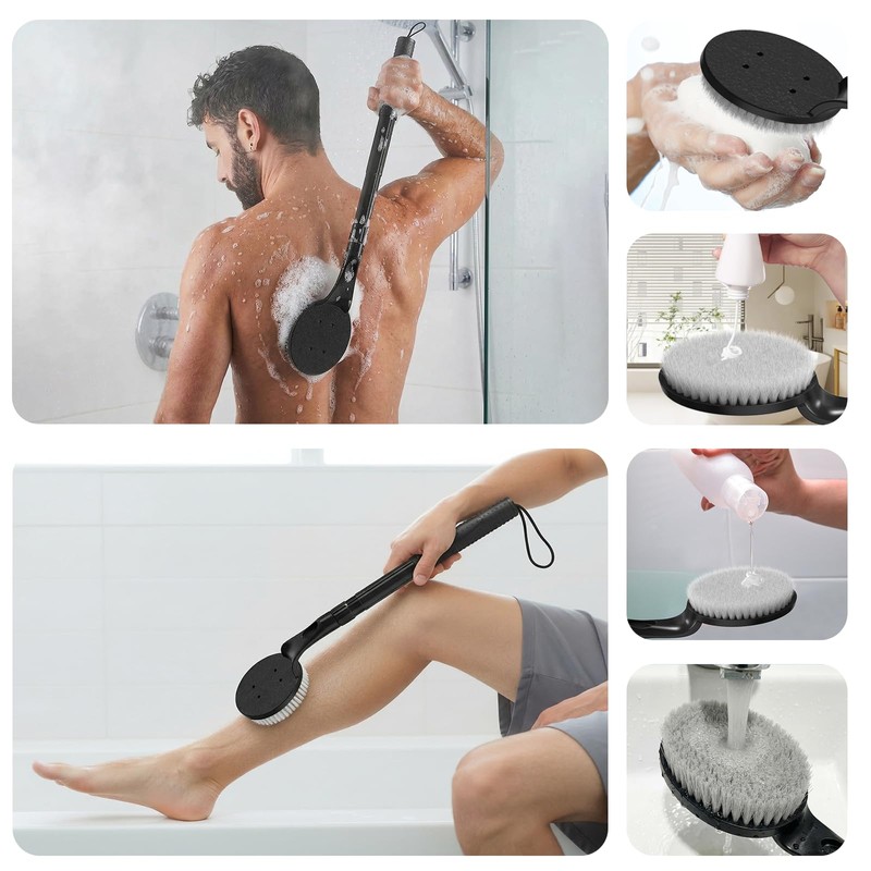 Gobiteli Back Scrubber for Shower,25" Long Handle Shower Brush for