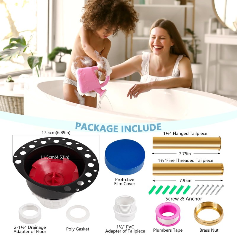 Freestanding Tub Drain Rough-in Kit with PVC Adapter, Bathtub Drain