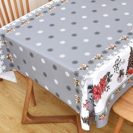 Yofori Christmas Table Cloth Wipe Clean PVC Xmas Tablecloth Rectangle Grey Plastic Table Cover Waterproof Wipeable Vinyl Oilcloth for Spring festival New Year Dining Party (Trees-gray, 137x180cm)