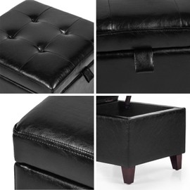 Asense Faux Leather Square Storage Ottoman Cube Upholstered Foot Rest Stool with Hinged Lid