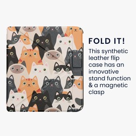kwmobile Origami Case Compatible with Kobo Libra Colour - Case Slim Premium PU Leather Cover with Stand - Cats Orange/Black/White