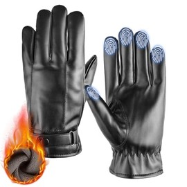 Guantes de Piel para Hombre, Guantes Negros de Cuero con Pantalla Tctil, Guantes para Frio, para Moto y Bicicleta, Regalos de Hombres para Navidad    