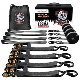 CARTMAN Ratchet Tie Down Straps, 5208lbs Break Strength, Includes 4PK Heavy Duty Ratchet Tie Downs, 4PK Soft Loop Tie-Downs, Use for Car, Truck, UTV
