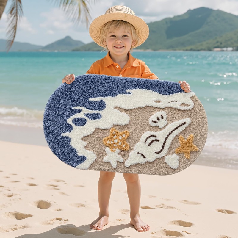 LUMI Alfombra de Baño con Diseño de Playa, 54 x