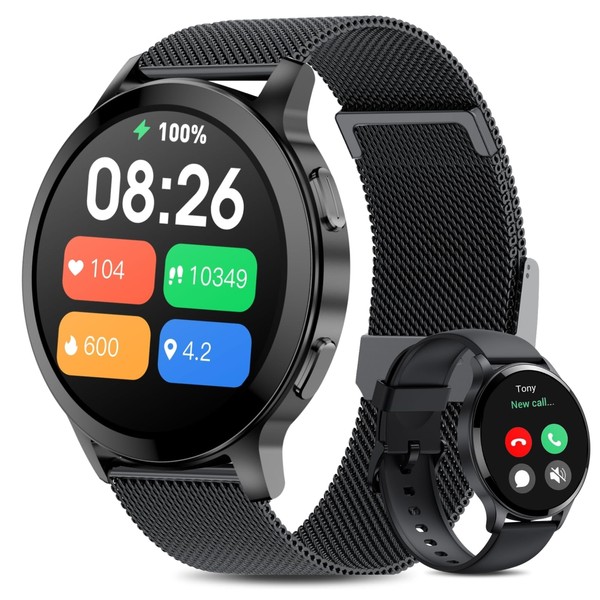 HOAIYO Smartwatch Herren Damen mit Telefonfunktion Rund, 1.45" Fitnessuhr Armbanduhren