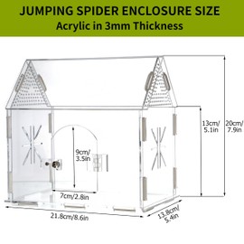 Jumping Spider Enclosure,Farmhouse Barn Styling Tarantula Enclosure,8.6L*5.4W*7.9H Inchs Acrylic Reptile Terrarium with Front Door for Ferns,Succulent,Lizard,Praying Mantis,Snails,Gecko,Small Reptiles