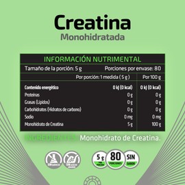 HEALTHADDICTION - Creatina Monohidratada en Polvo - Alta Pureza En Polvo Sin Sabor - 5g por Porción - 80 Servicios - Preworkout Pre Entrenamiento - Sin sabor - 400g