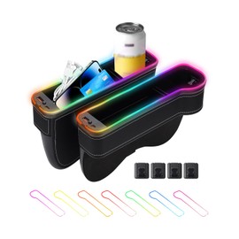 Shademax Car Seat Gap Filler Organizer Console Side Storage Box Between Seats with Cup Holders LED Atmosphere Light with USB Chargers + Type-C Car Interior Accessories (2 Pack)
